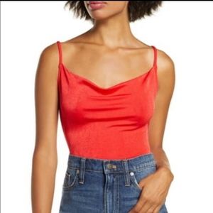 Free People cowl neck red thong bodysuit.